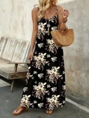 Kadın Ip Askılı V Yakalı çiçek Desenli Süprem Elbise thumbnail 1