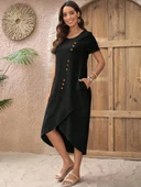 Kadın Kısa Kollu Bisiklet Yaka Düğme Detay Müslim Elbise thumbnail 11