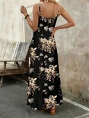 Kadın Ip Askılı V Yakalı çiçek Desenli Süprem Elbise thumbnail 7