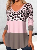 Kadın Uzun Kollu V Yakalı Leopar Baskılı şardonlu Dalgıç Bluz thumbnail 3