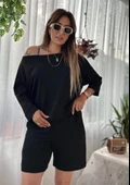 Kadın Kayık Yaka Oversize Asimetrik Bluz Ve şort Iki Iplik Takım - 2