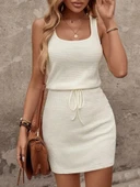 Kadın Askılı Kare Yakalı Belden Bağcıklı Triko Elbise thumbnail 11