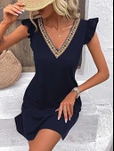 Kadın Kısa Kollu V Yakalı Viskon Elbise thumbnail 8