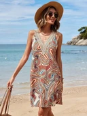 Kadın Kısa Kollu Dantel V Yakalı Desenli Süprem Elbise thumbnail 1