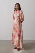 Yandan Bağlamalı Desenli Elbise - Pembe thumbnail 4