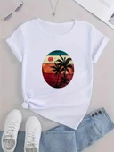 Kadın Kısa Kollu Palmiye Baskılı Viskon T-shirt thumbnail 6