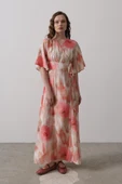 Yandan Bağlamalı Desenli Elbise - Pembe thumbnail 2