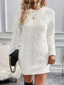 Kadın Uzun Kollu Bisiklet Yaka Desenli Triko Elbise thumbnail 3