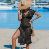 Kadın Sıfır Kol V Yaka Yanı Derin Yırtmaçlı Midi Boy Triko Elbise thumbnail 5