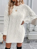 Kadın Uzun Kollu Bisiklet Yaka Desenli Triko Elbise thumbnail 5