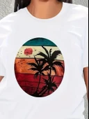 Kadın Kısa Kollu Palmiye Baskılı Viskon T-shirt thumbnail 9