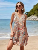 Kadın Kısa Kollu Dantel V Yakalı Desenli Süprem Elbise thumbnail 5