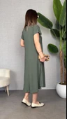 Kadın Kısa Kollu V Yaka Salaş Maxi Boy Elbise thumbnail 4