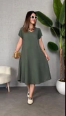 Kadın Kısa Kollu V Yaka Salaş Maxi Boy Elbise thumbnail 1