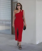 Kadın Kolsuz Tek Omuz Damla Detay JanJan Krep Elbise thumbnail 2