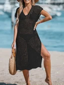 Kadın Sıfır Kol V Yaka Yanı Derin Yırtmaçlı Midi Boy Triko Elbise thumbnail 1