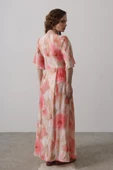 Yandan Bağlamalı Desenli Elbise - Pembe thumbnail 3