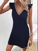 Kadın Kısa Kollu V Yakalı Viskon Elbise thumbnail 2