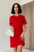 Kırmızı Kısa Kol Atlas Mini Elbise thumbnail 2