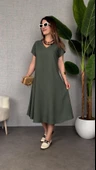 Kadın Kısa Kollu V Yaka Salaş Maxi Boy Elbise thumbnail 2