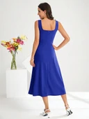 Kadın Askılı Kare Yakalı Midi Ithal Krep Elbise thumbnail 6