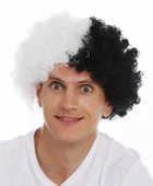 Siyah Beyaz Kıvırcık Afro Bonus Taraftar Peruğu thumbnail 1