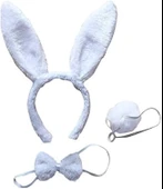 Tavşan Kostüm Seti Taç Papyon Kuyruk Beyaz Renk thumbnail 4
