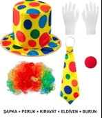 Renkli Palyaço Kostüm Seti – 5 Parça Aksesuar thumbnail 1