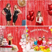 Kırmızı Metalize Parlak Saçaklı Perde thumbnail 4