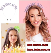 Mor Renk Kristal Taşlı Parlak Birthday Girl Yazılı Taç thumbnail 2