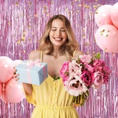 Ekstra Metalize Parlak Saçaklı Arka Fon Perde Rose Gold thumbnail 3