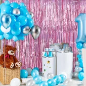 Ekstra Metalize Parlak Saçaklı Arka Fon Perde Rose Gold thumbnail 2