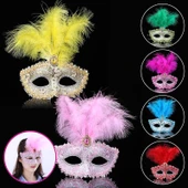 Mavi Dantel İşlemeli Mavi Tüylü Balo Parti Maskesi thumbnail 4