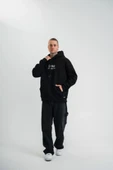 POLIZEI Premium Kalite Kapşonlu Dijital Patchli SweatShirt - Siyah thumbnail 2