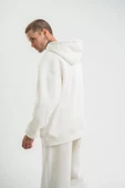 Unisex Double Oversize Kapşonlu Basic SweatShirt - Beyaz - 4