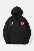 10 Kasıma Özel Üç İplik Kapşonlu Baskılı SweatShirt - Siyah thumbnail 1