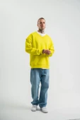 Geniş V Yaka Kol Ribana Detaylı SweatShirt - Sarı thumbnail 1