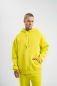 Unisex Double Oversize Kapşonlu Basic SweatShirt - Sarı - 1