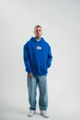 Unisex Kapşonlu Uzun Kol Patchli Nakışlı SweatShirt - Mavi - 3