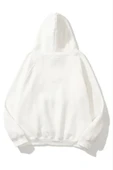 3 İplik Pamuklu Unisex Kapşonlu Sweetshirt - Beyaz thumbnail 2