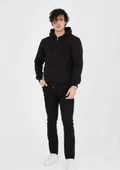 Unisex Tam Fermuarlı Kapşonlu  SweatShirt - Siyah thumbnail 3
