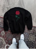 Unisex Bisiklet Yaka Ön Ve Arka Baskılı SweatShirt - Siyah thumbnail 3