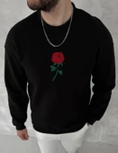 Unisex Bisiklet Yaka Ön Ve Arka Baskılı SweatShirt - Siyah thumbnail 1