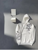 Uzun Kol Kapşonlu Baskılı SweatShirt - Beyaz thumbnail 4