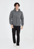 Unisex Tam Fermuarlı Kapşonlu  SweatShirt - Füme thumbnail 1