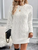 Kadın Uzun Kollu Bisiklet Yaka Desenli Triko Elbise thumbnail 3