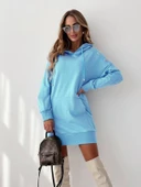 Kadın Kanguru Cep Kapüşonlu Iki Iplik Tunik Elbise thumbnail 3