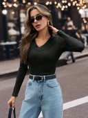 V yaka kaşkorse bluz siyah w3817 - 1