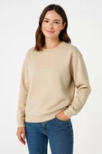 Kadın Üç İplik Düz Bisiklet Yaka SweatShirt - Bej thumbnail 1
