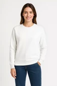 Kadın Üç İplik Düz Bisiklet Yaka SweatShirt - Beyaz thumbnail 3